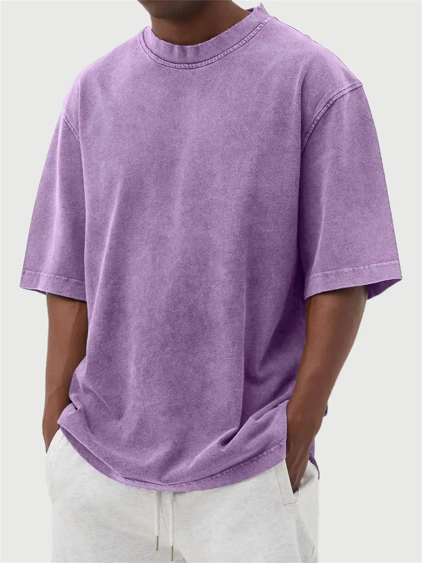 Men's stone washed polyester loose fit t-shirt in multiple colours with half sleeves