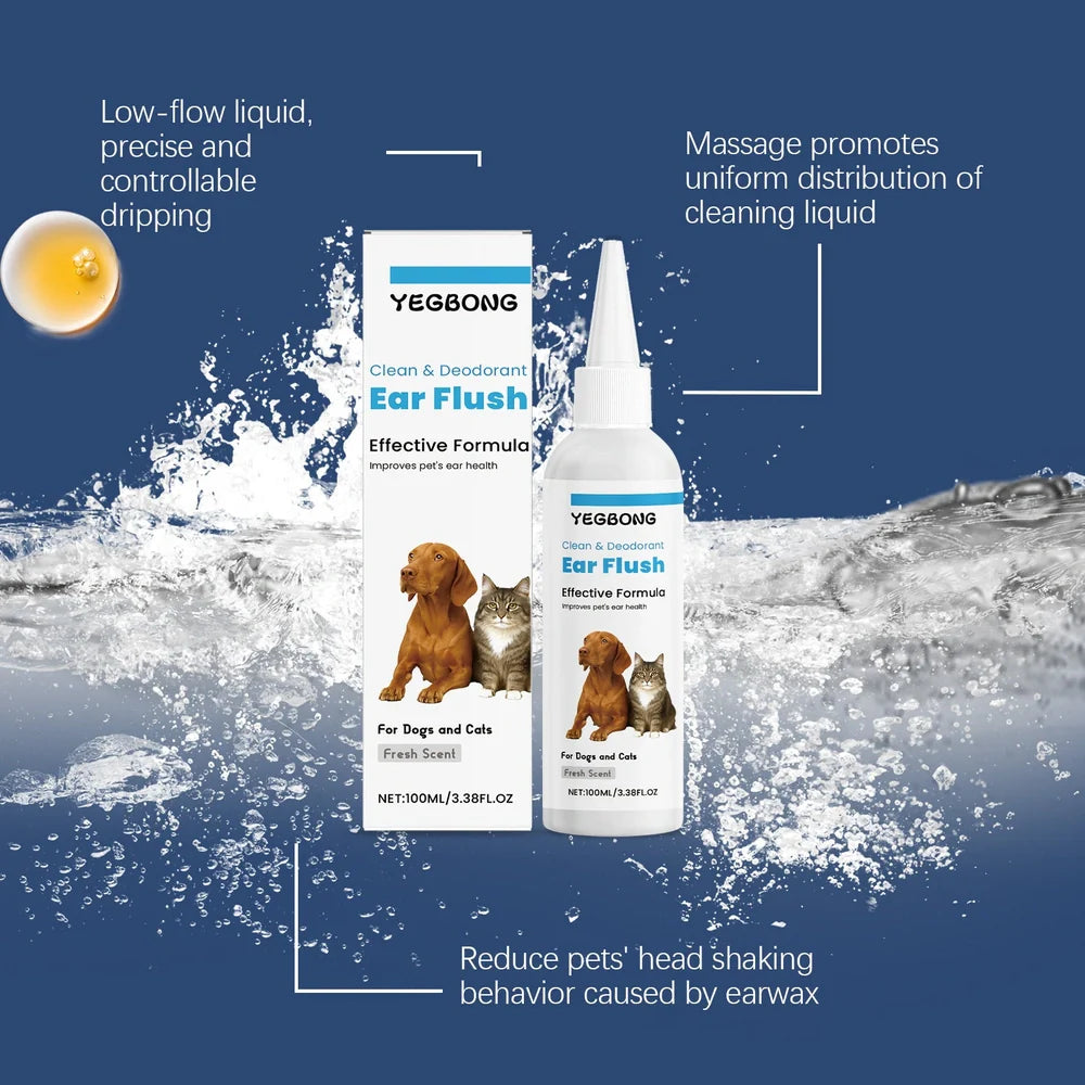 100ml bottle of veterinary ear cleaning solution for dogs and cats with applicator tip