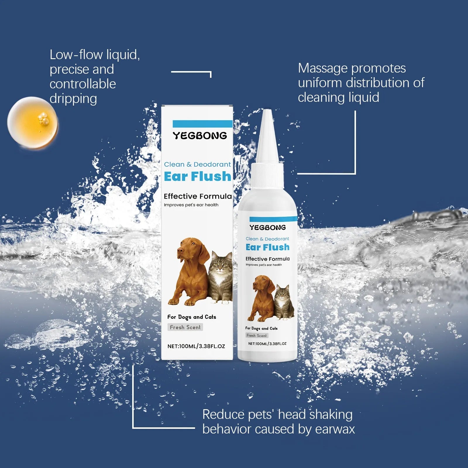 100ml bottle of dogs and cats ear cleaner for gentle earwax removal in pet care