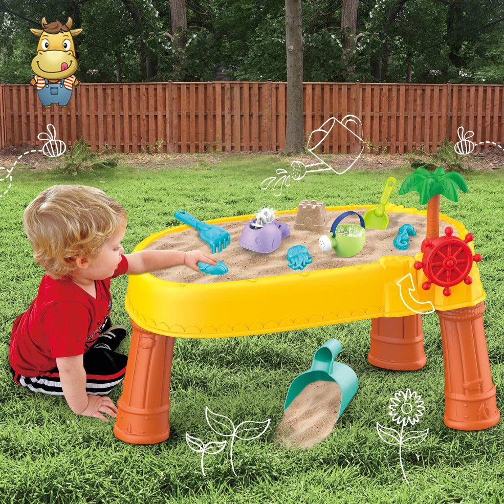 Children's 18-piece beach boat set with four-layer pool table for sand and water dredging play