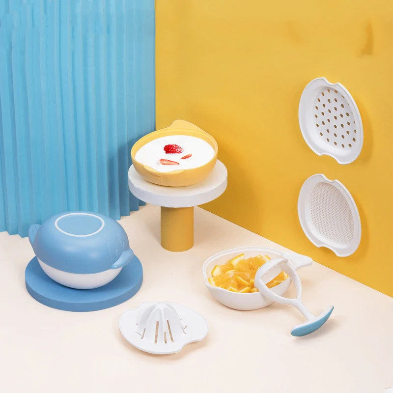 Manual baby food grinder set with anti-slip rings and grinding rod for easy meal preparation