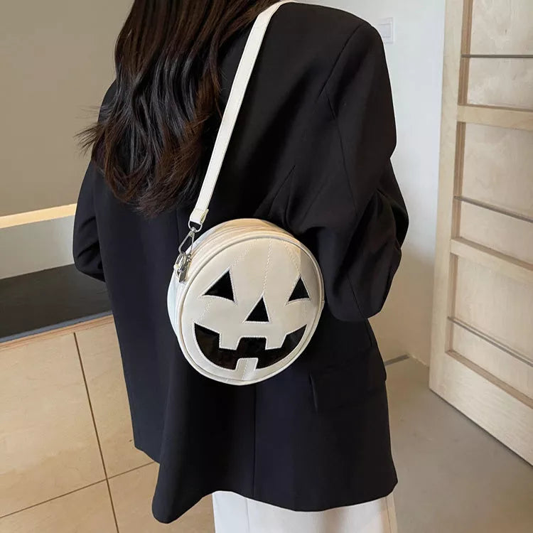 Halloween Pumpkin Small Round Bag in Orange, Black, and White