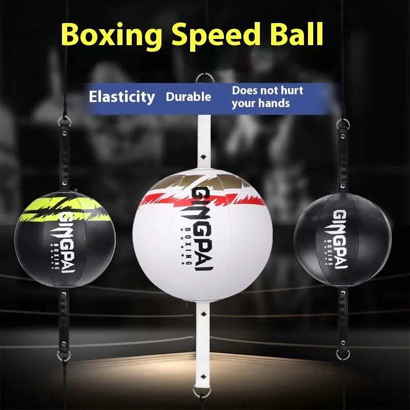 Black hanging speed ball for boxing reaction training with adjustable height mechanism