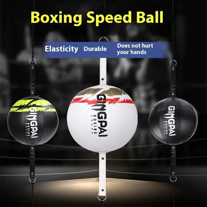 Black hanging speed ball for boxing reaction training with adjustable height mechanism