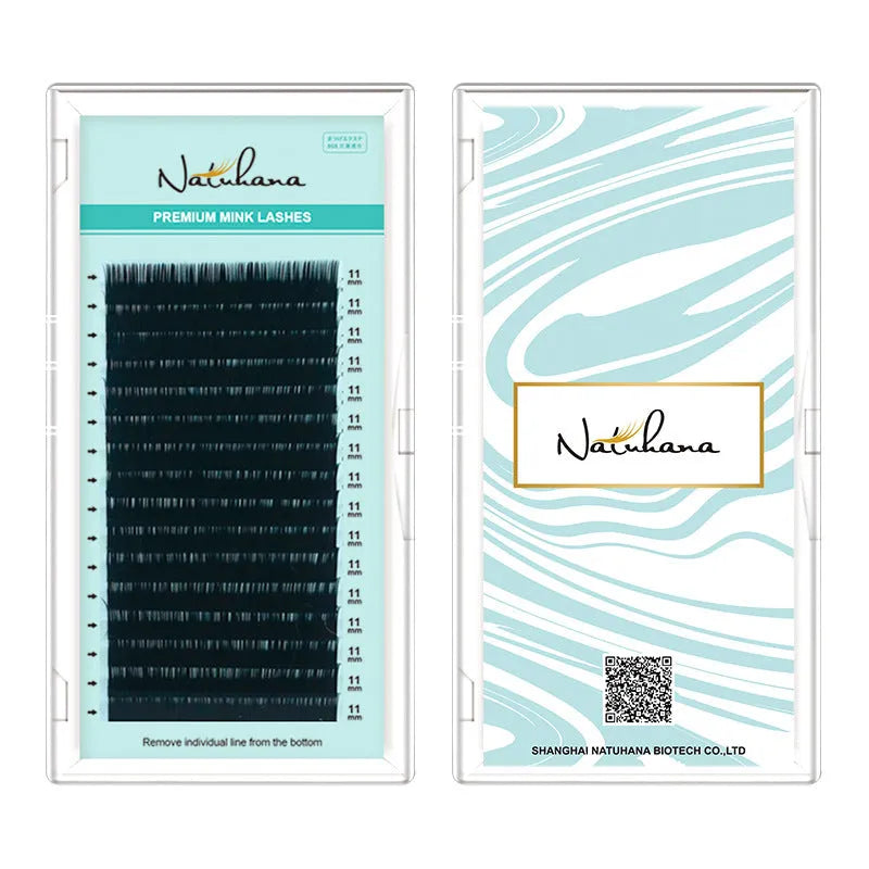 Artificial fibre false eyelashes showing length options from 7mm to 15mm with volume specifications 0.05CC to 0.2CC