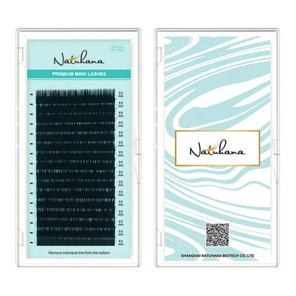 Artificial fibre false eyelashes showing length options from 7mm to 15mm with volume specifications 0.05CC to 0.2CC