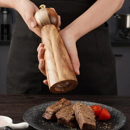 Ceramic and acacia wood solid seasoning grinder in 5-inch and 8-inch size options