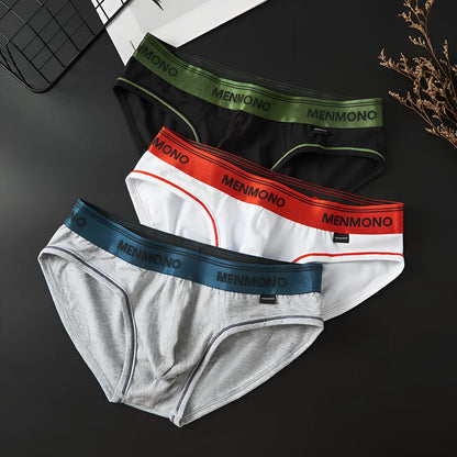 Men's low waist cotton briefs in a two-tone colour option on a plain background