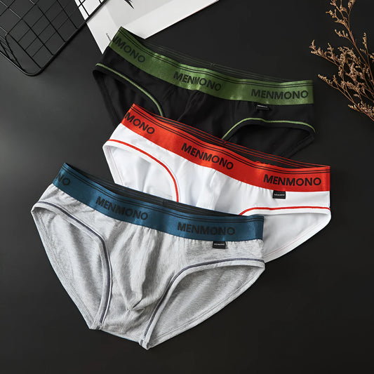 Men's low waist cotton briefs in a two-tone colour option on a plain background