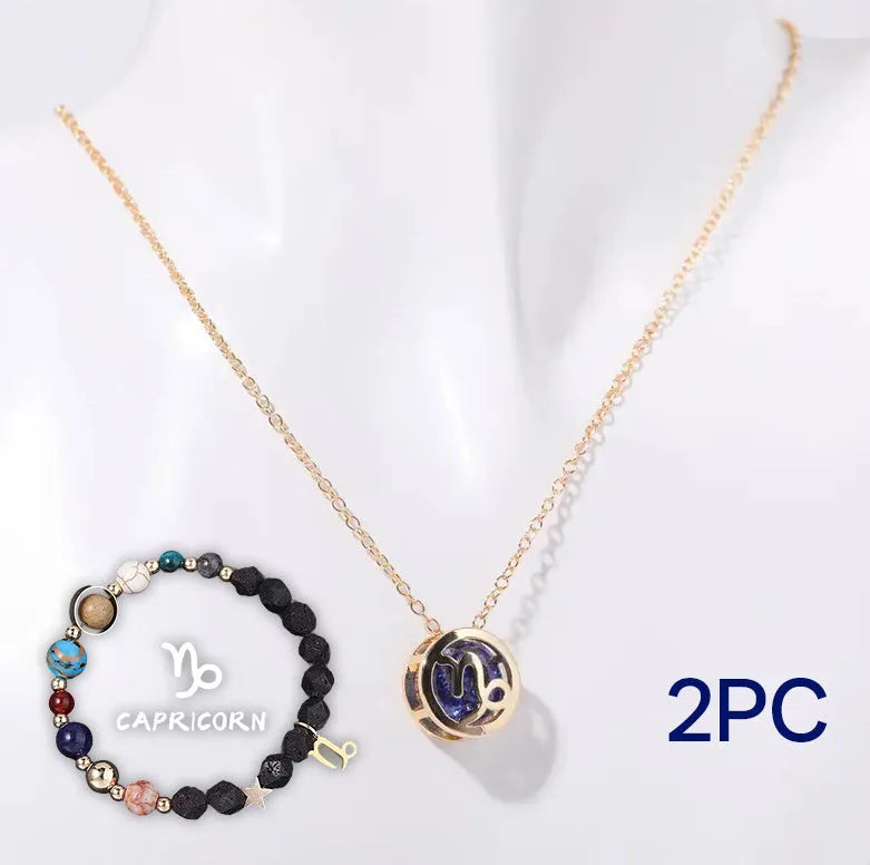 Natural stone beaded necklace and matching bracelet jewellery set with semi-precious gemstones