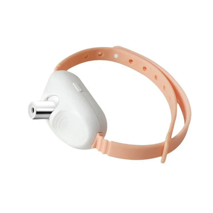 Green interactive laser cat collar with red dot projection for feline teasing and play.