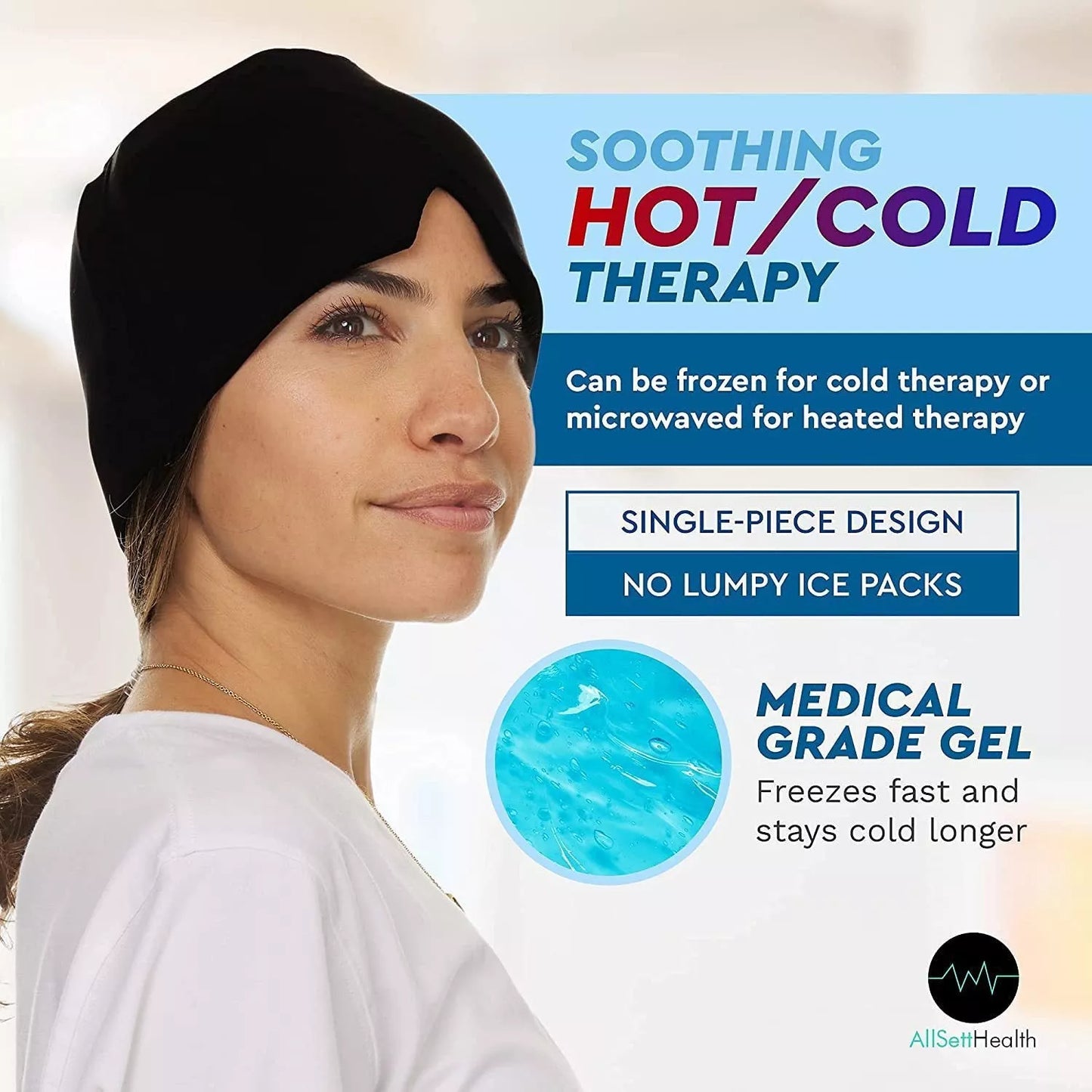 Cold Compress Hood for migraine and stress relief with soft gel design