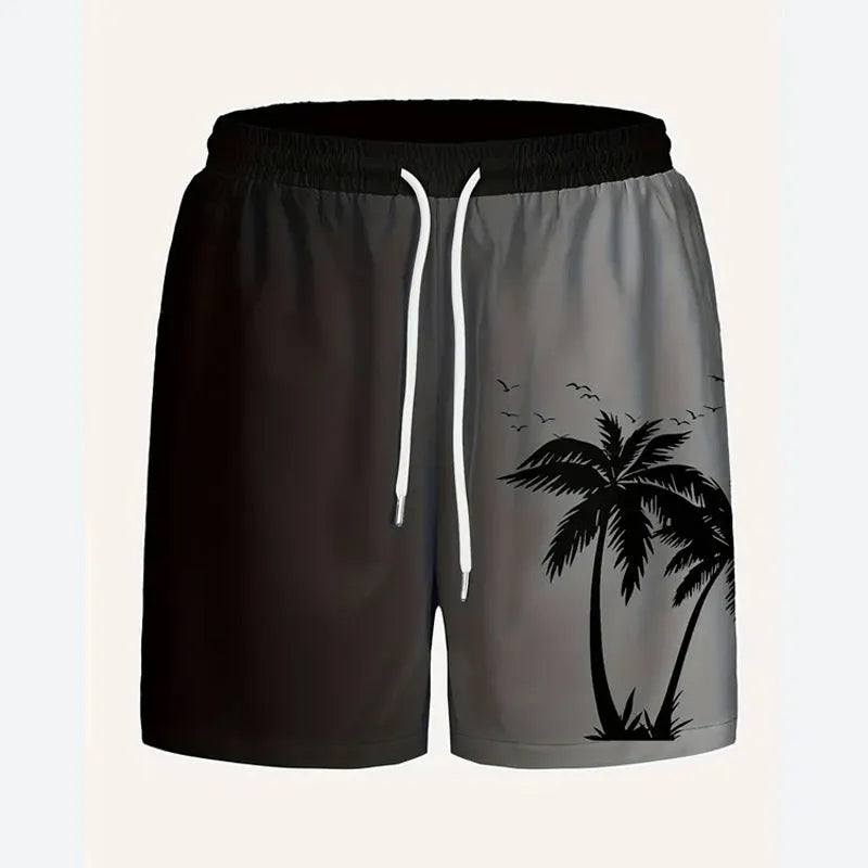 Men's loose fit polyester beach shorts in various colours showing size range up to 5XL
