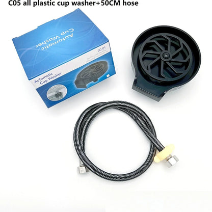 Embedded bar counter cup washer with seven stainless steel nozzles in black ABS housing