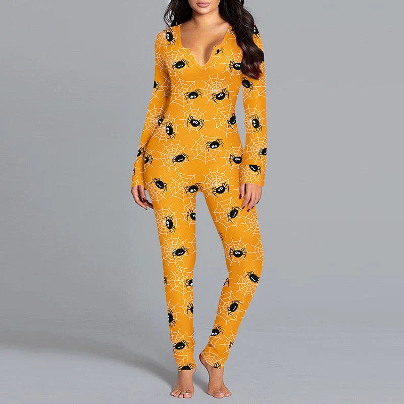 Spooktacular Halloween jumpsuit with unique printed design and relaxed, comfortable fit