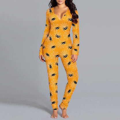 Spooktacular Halloween jumpsuit with unique printed design and relaxed, comfortable fit