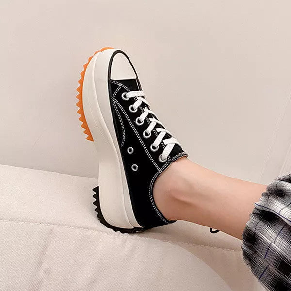 Women's white and black thick-soled canvas casual shoes with breathable design for summer