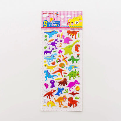 Cartoon three-dimensional bubble stickers showing colourful animal, food and pattern designs for decoration