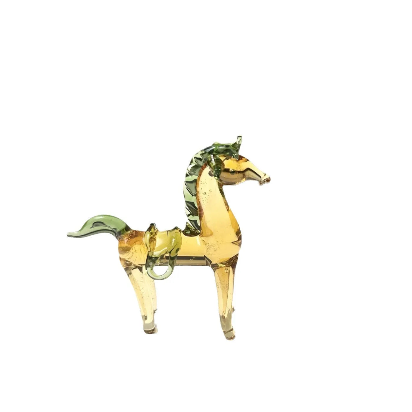 Brown glazed horse decoration on wooden desk with modern minimalist design and glossy finish
