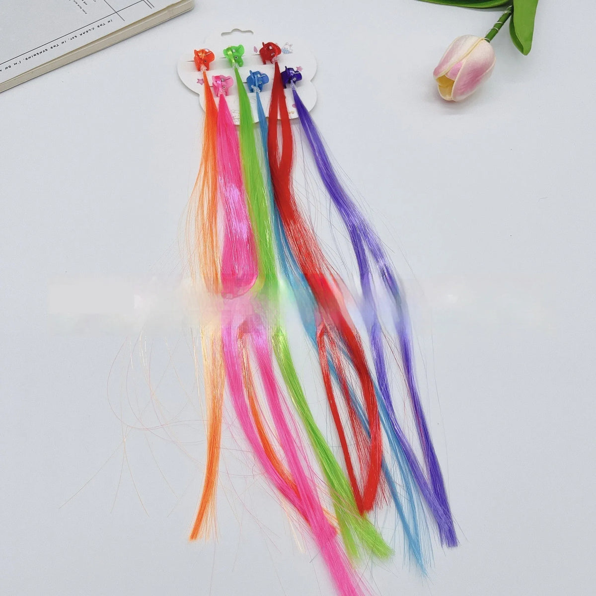 Colourful braided bow hair barrettes for children, 12-card pack with rainbow and macaron colour options