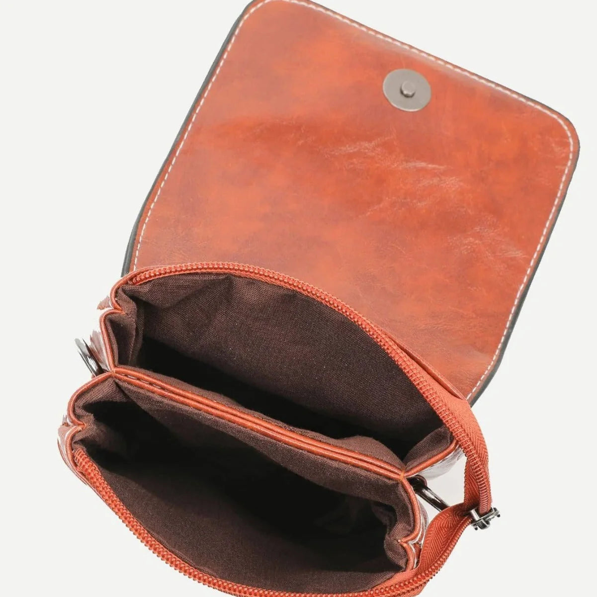 Stylish crossbody bag with mobile phone pocket, available in yellow, black, and brown colors