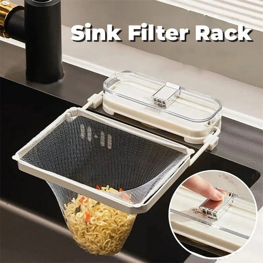 Kitchen sink filter rack with fine mesh and removable suction cups