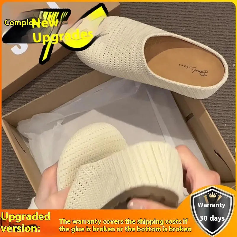 Women's non-slip cloth slippers with rubber sole in beige colour showing round toe design