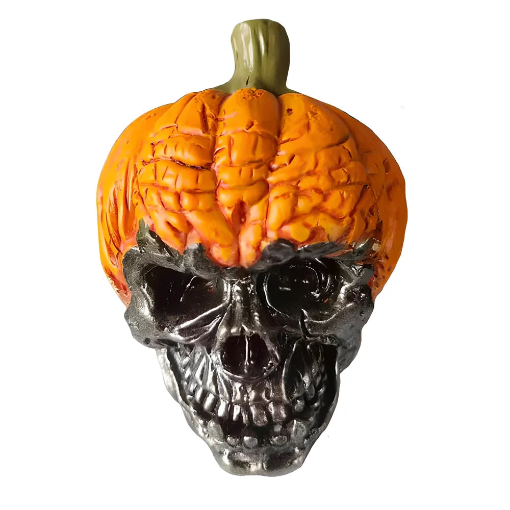 Hand-painted synthetic resin Halloween ornament featuring pumpkin skull design measuring 10cm tall