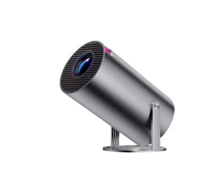 Compact home theater projector with 180-degree projection angle, automatic focus, and 4K video support for immersive entertainment experience