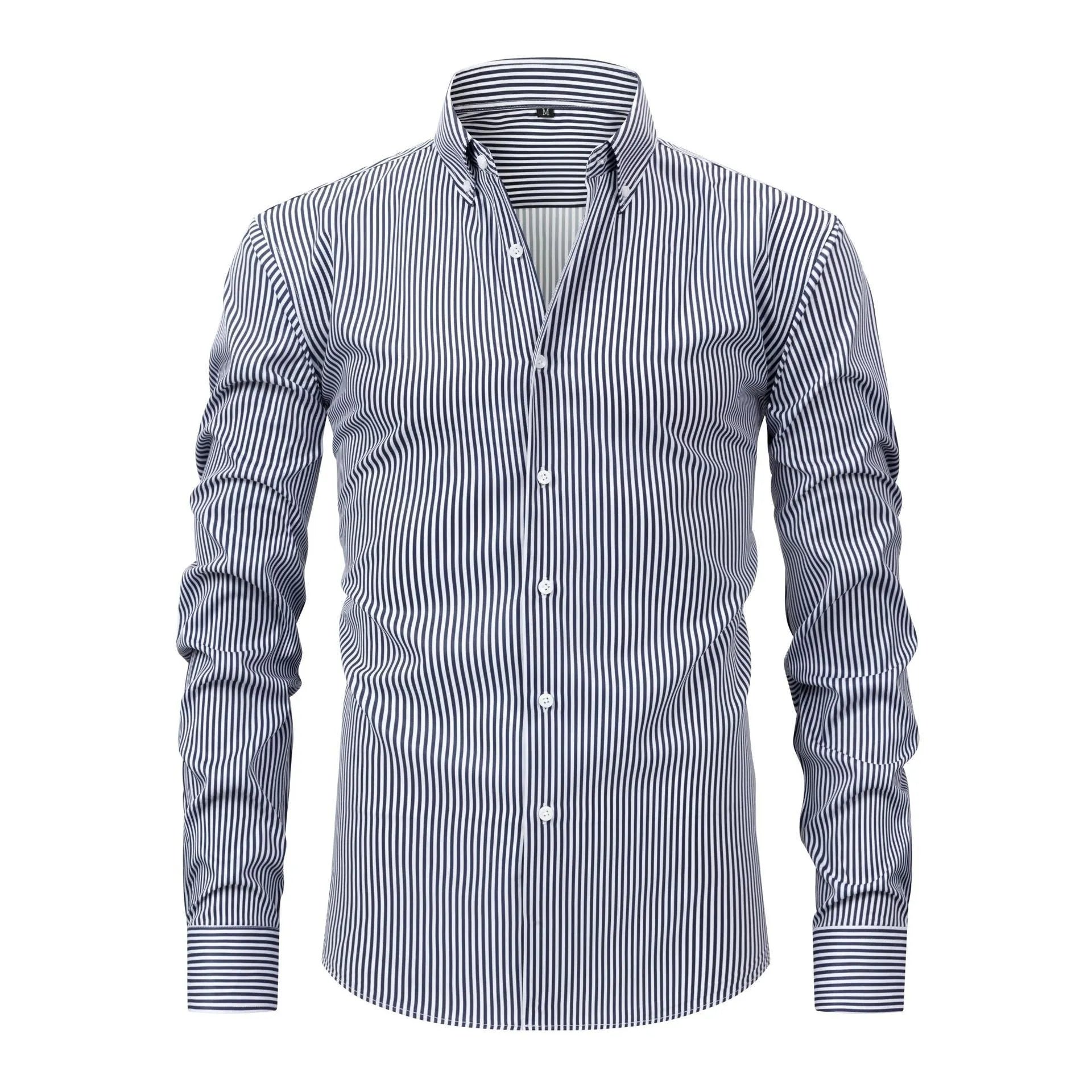 Men's striped long-sleeved shirt with lapel collar in anti-wrinkle fabric, sizes S to XXXL