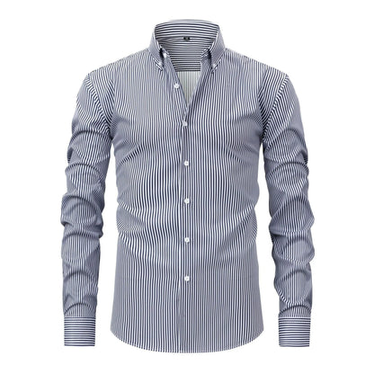 Men's striped long-sleeved shirt with lapel collar in anti-wrinkle fabric, sizes S to XXXL