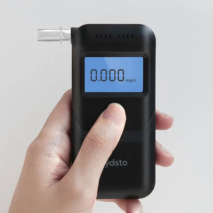 Black HD-JJCSY01 personal alcohol breath tester on a white background.