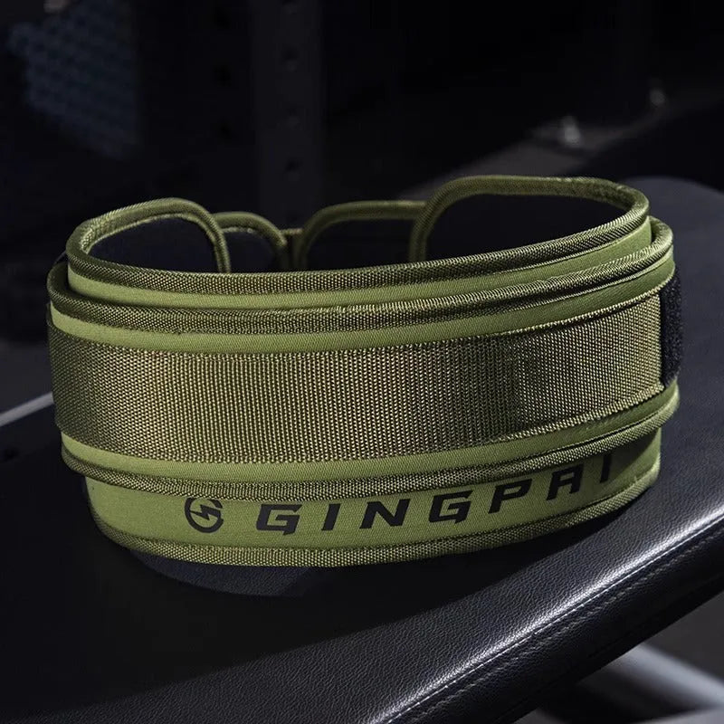 Abdominal exercising band in Army Green colour, adjustable for waist support during squats and weightlifting