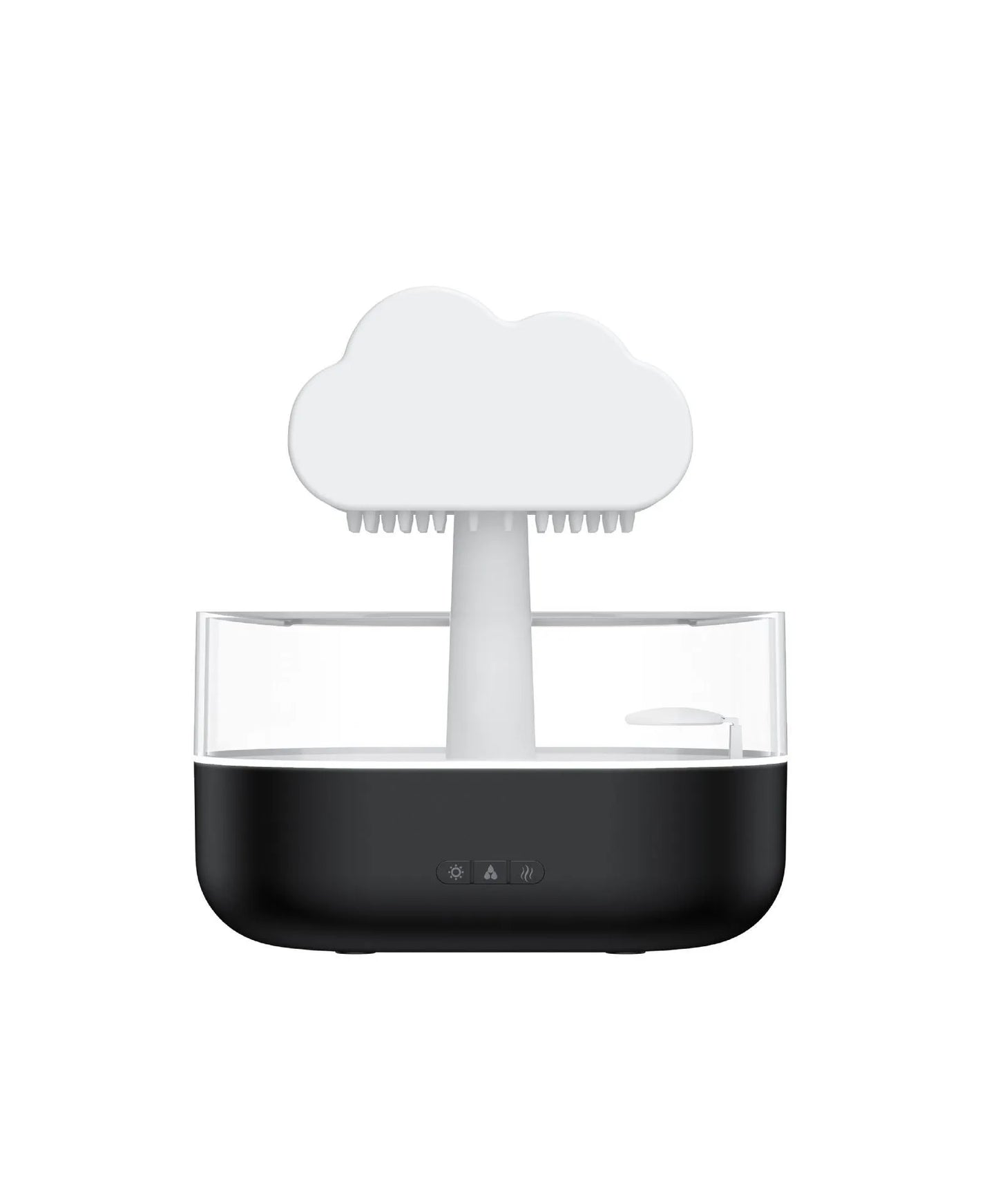 White rain cloud shaped humidifier with LED lighting and water droplet effect