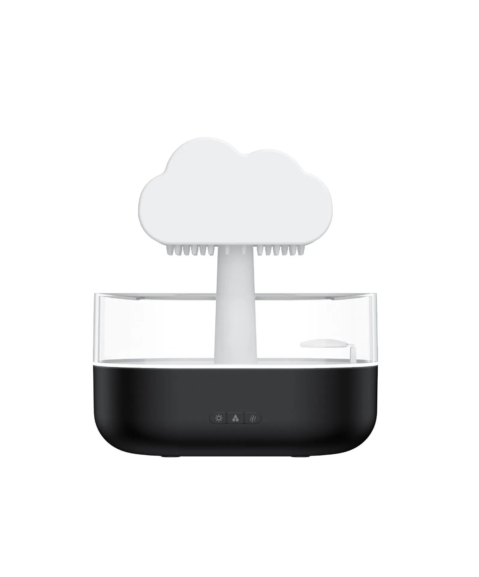 White rain cloud shaped humidifier with LED lighting and water droplet effect