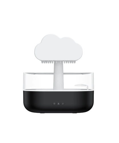 White rain cloud shaped humidifier with LED lighting and water droplet effect