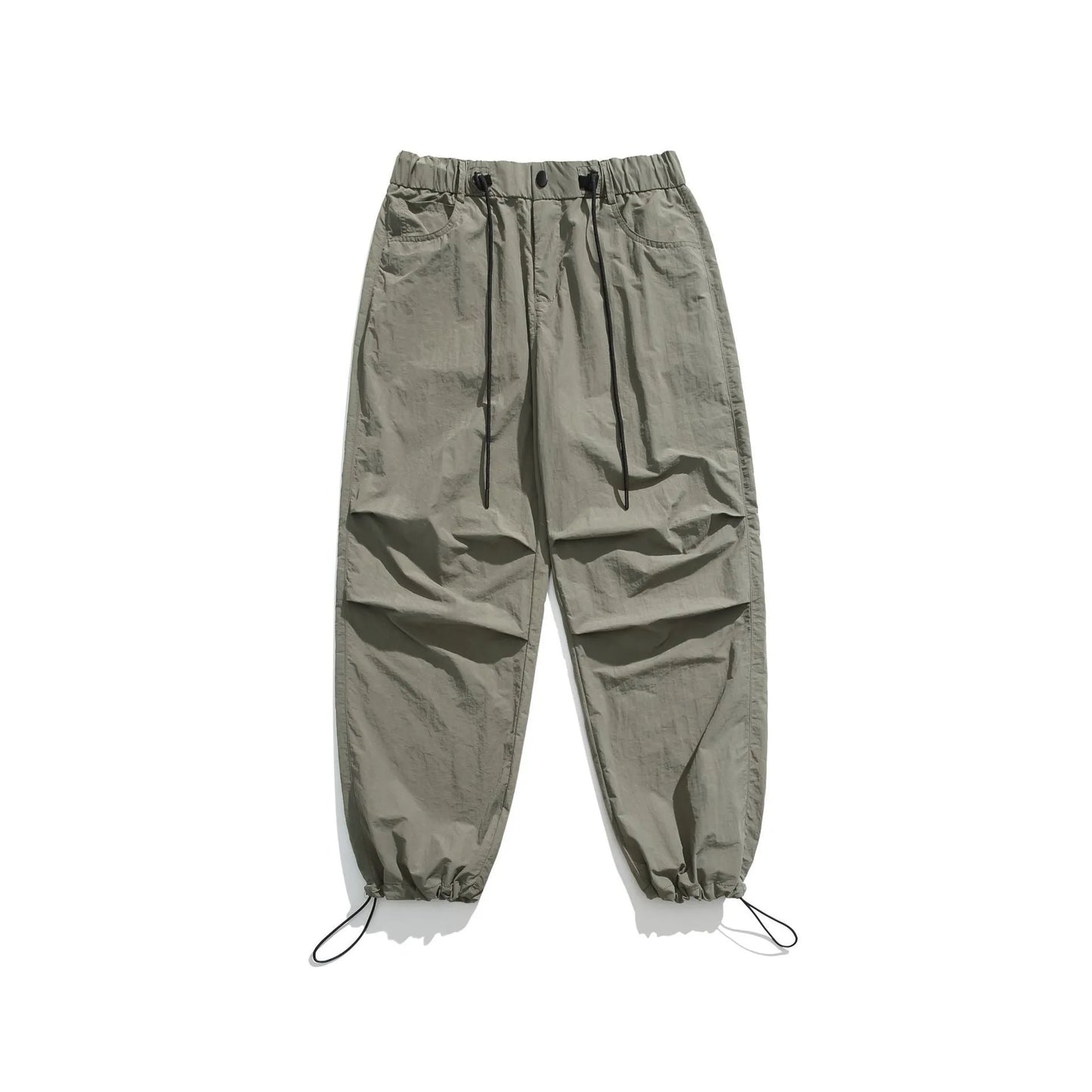 Men's loose straight-leg casual pants in thin ice silk fabric shown in black colour