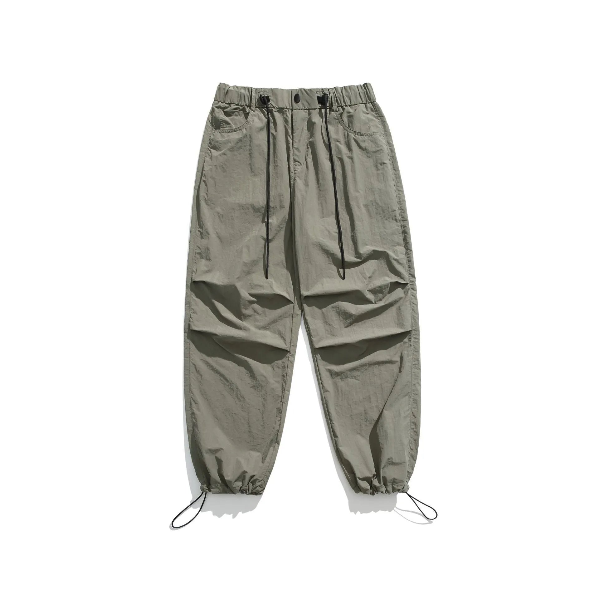 Men's loose straight-leg casual pants in thin ice silk fabric shown in black colour