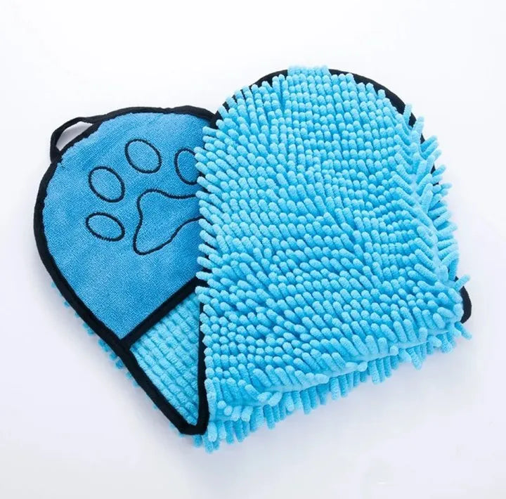 Blue pet bath robe towel with absorbent fibre for drying dogs and cats after washing