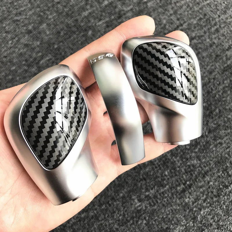 Carbon fibre DSG gear knob side cover with chrome matt finish and leather trim