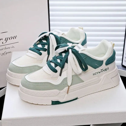 Children's thick-sole board shoes with cross shoulder straps in beige, red, or green, showing round toe and lace-up design