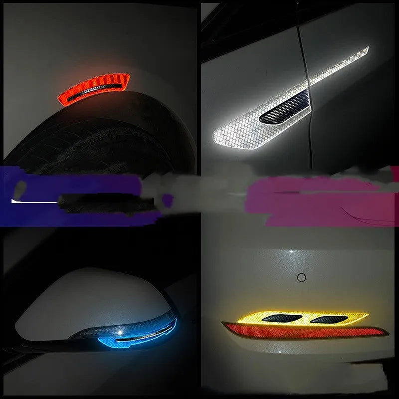 Blue and yellow reflective resin warning tape strips for car bumper, 17mm wide.
