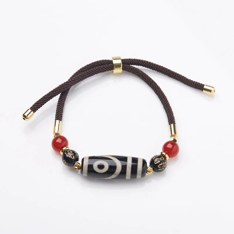 Handmade Tibetan agate Dzi bead bracelet with 8mm geometric beads and retro unisex design