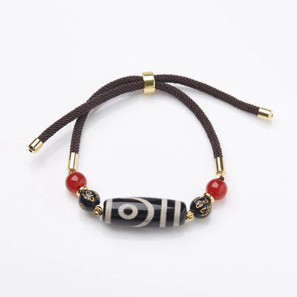 Handmade Tibetan agate Dzi bead bracelet with 8mm geometric beads and retro unisex design
