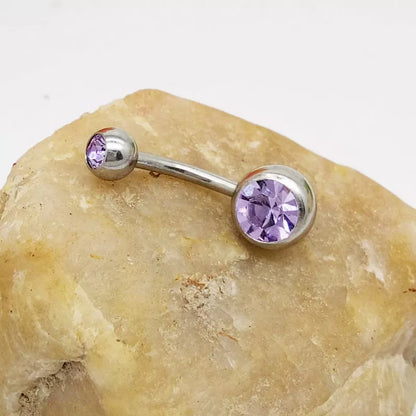 Hypoallergenic titanium steel navel buckle with alloy inlay artificial gem in various colors