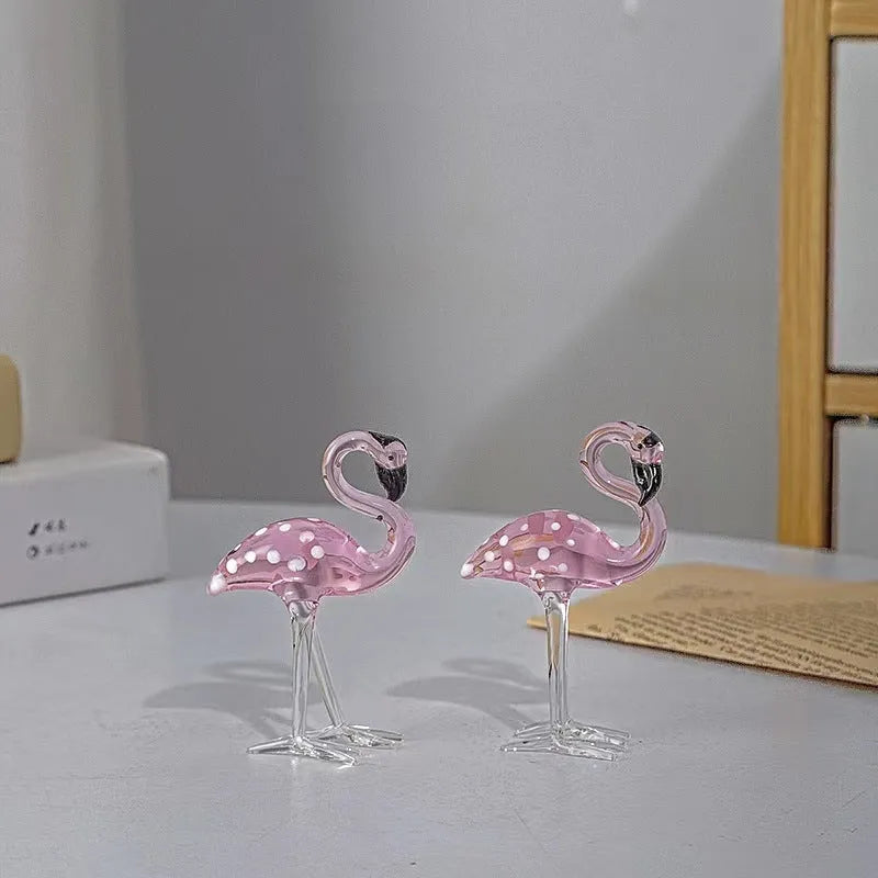 Pink crystal flamingo decorative ornament on table, 15cm tall with modern simplicity design