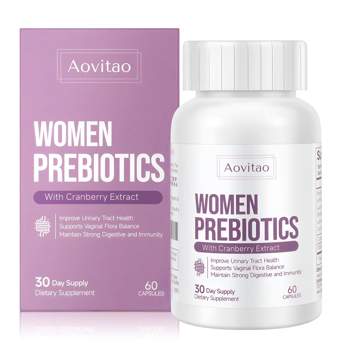 AOVITAO Women's Probiotic 60 Billion CFU capsules with cranberry and Lactobacillus reuteri, 60 count unflavored