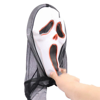 Halloween Scary Skull LED Glowing Screaming Mask with white light and ice blue accents