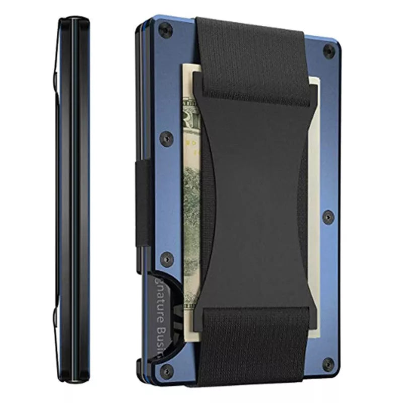 Metal carbon fiber wallet with RFID blocking technology in various colors