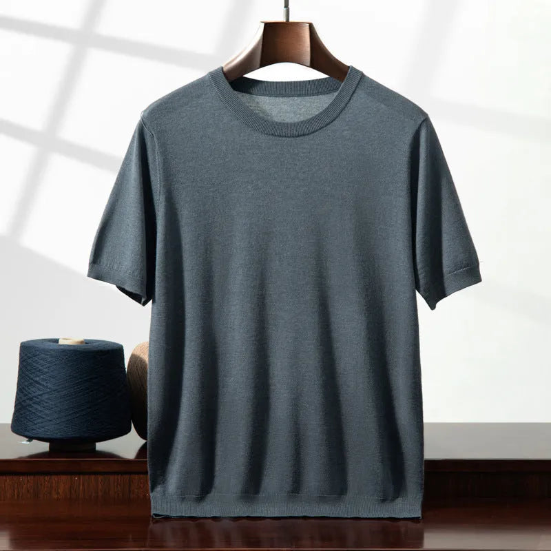 Men's loose-fit knitted short sleeve casual pullover shirt in multiple colours